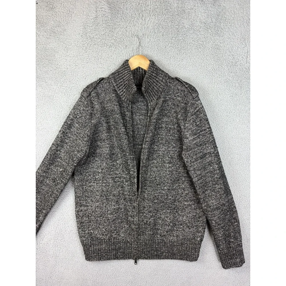 Banana Republic Sweater Mens Medium Gray Cotton Acrylic Full Zip Mock Neck Knit
